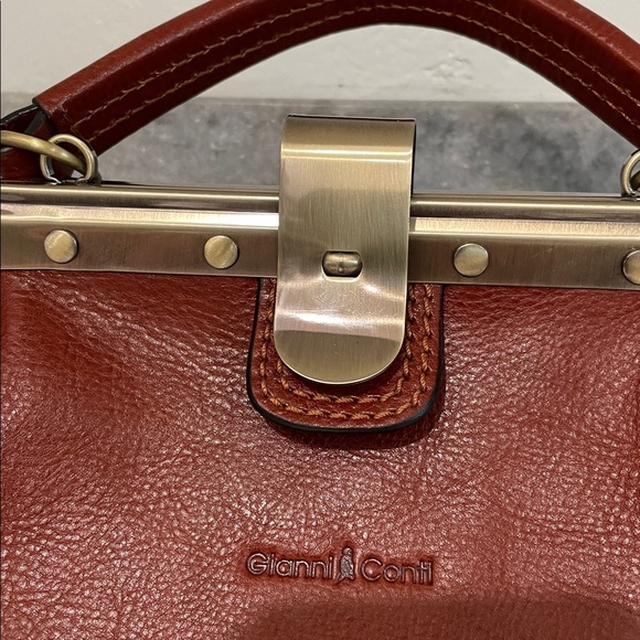 Gianni Conti Chestnut Leather Satchel with Gold Hardware - Picture 2 of 6